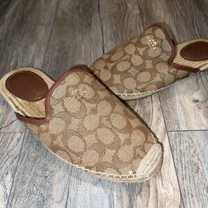 COACH Caley Signature Espadrille Slip-Ons-Size 7.5B- Khaki and Brown